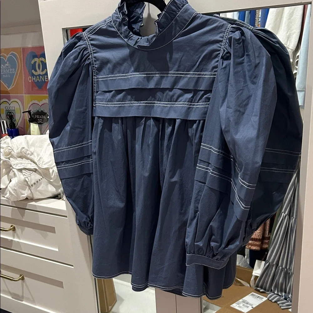 Hunter Bell Slate Blue Ruffled Blouse - Picture 1 of 3